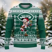 New York Jets Mickey Mouse Santa Ugly Christmas Sweater Front - TeeUgly