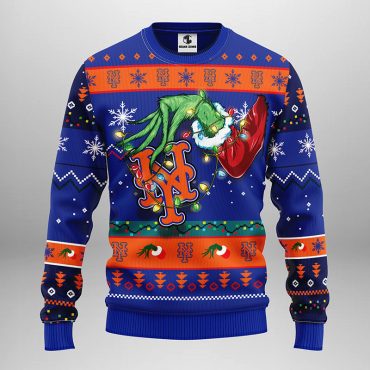 New York Mets Grinch Hand Ugly Christmas Sweater