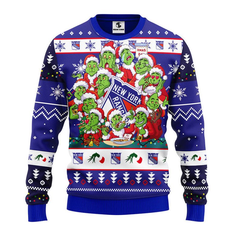 New York Rangers 12 Grinch Xmas Day Ugly Christmas Sweater