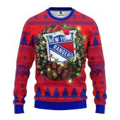 New York Rangers Santa Hat And Tree Ugly Christmas Sweater