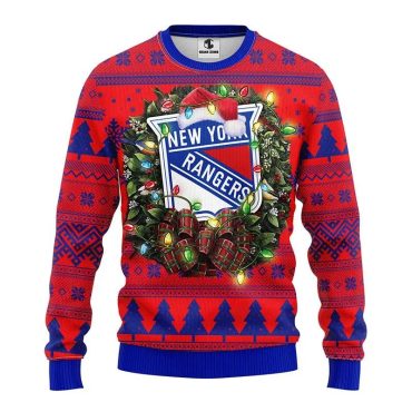 New York Rangers Santa Hat And Tree Ugly Christmas Sweater