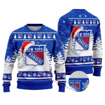 New York Rangers Santa Hat Ugly Christmas Sweater