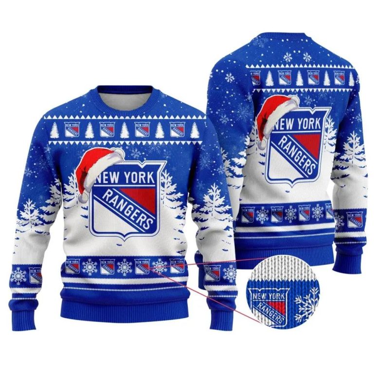 New York Rangers Santa Hat Ugly Christmas Sweater