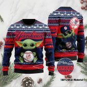 New York Yankees Baby Yoda Baseball Holiday Ugly Christmas Sweater - TeeUgly