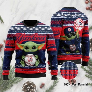 New York Yankees Baby Yoda Baseball Holiday Ugly Christmas Sweater