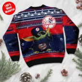 New York Yankees Baby Yoda Baseball Holiday Ugly Christmas Sweater Back - TeeUgly