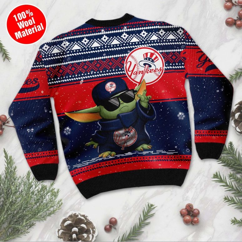 New York Yankees Baby Yoda Baseball Holiday Ugly Christmas Sweater