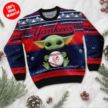 New York Yankees Baby Yoda Baseball Holiday Ugly Christmas Sweater