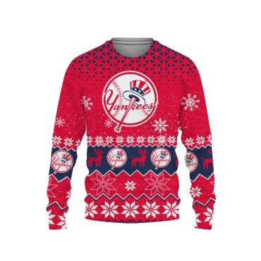 New York Yankees Snowflakes and Reindeer Holiday Ugly Christmas Sweater