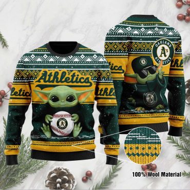 Oakland Athletics Baby Yoda Baseball Holiday Ugly Christmas Sweater