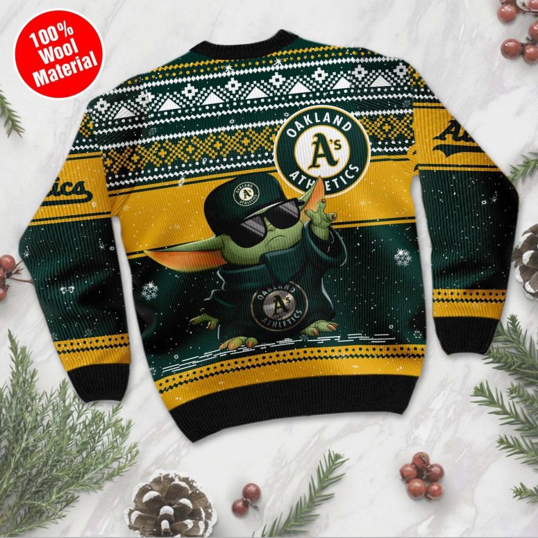 Oakland Athletics Baby Yoda Baseball Holiday Ugly Christmas Sweater