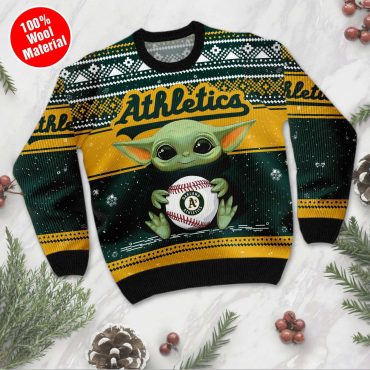 Oakland Athletics Baby Yoda Baseball Holiday Ugly Christmas Sweater