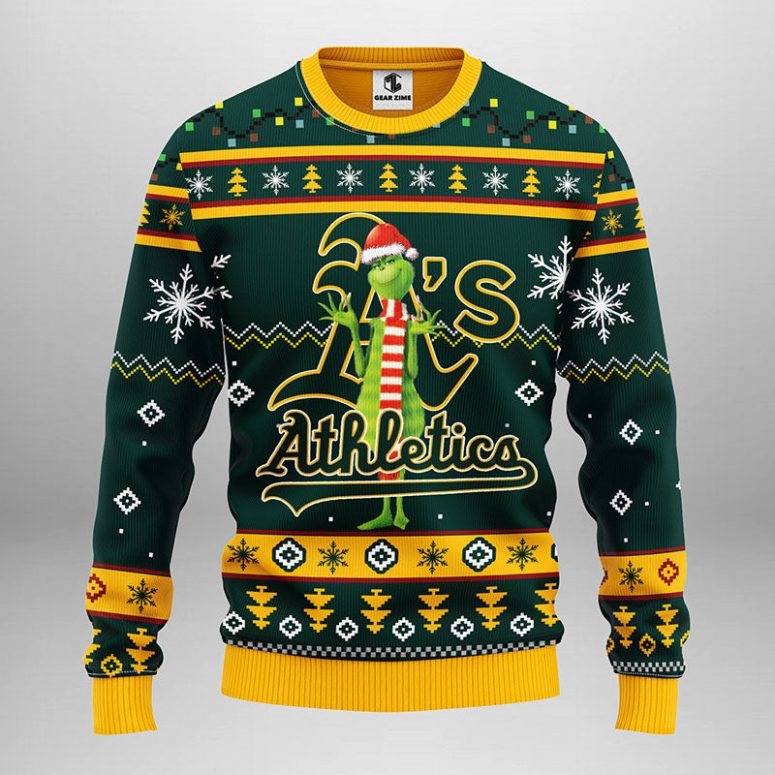 Oakland Athletics Funny Grinch Ugly Christmas Sweater