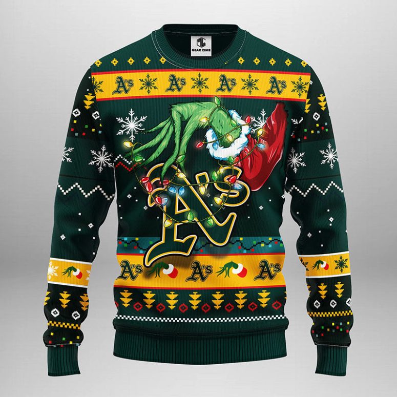 Oakland Athletics Grinch Hand Ugly Christmas Sweater