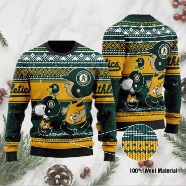 Oakland Athletics Snoopy Holiday Baseball Ugly Christmas Sweater