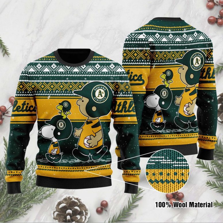 Oakland Athletics Snoopy Holiday Baseball Ugly Christmas Sweater