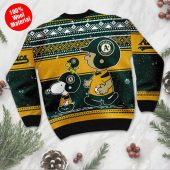 Oakland Athletics Snoopy Holiday Baseball Ugly Christmas Sweater Back - TeeUgly