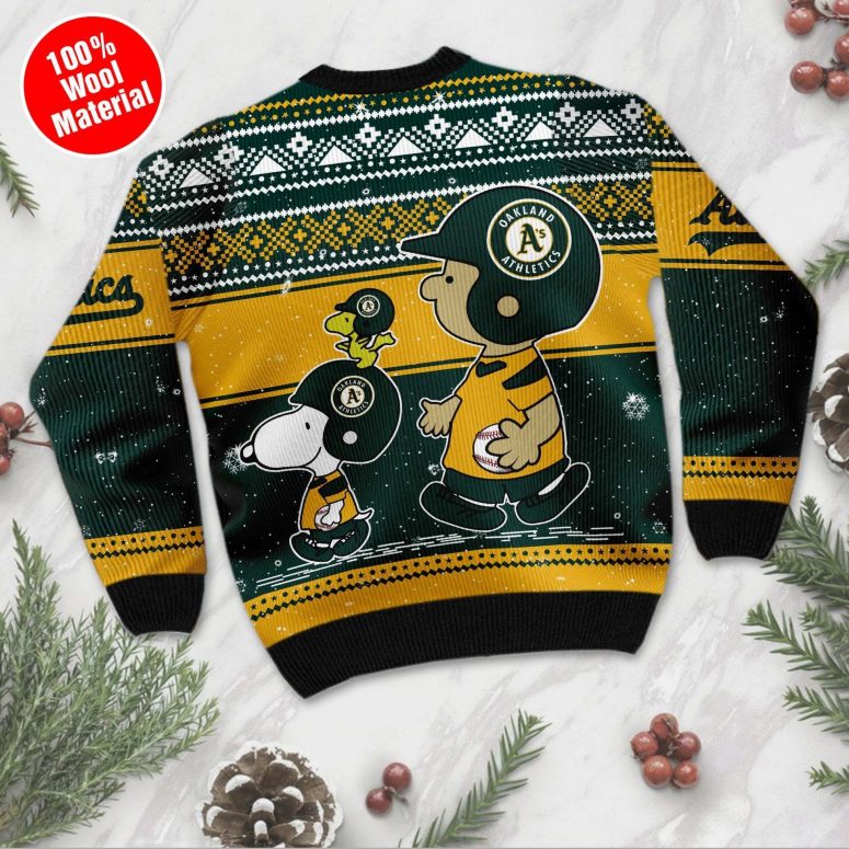 Oakland Athletics Snoopy Holiday Baseball Ugly Christmas Sweater