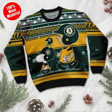 Oakland Athletics Snoopy Holiday Baseball Ugly Christmas Sweater
