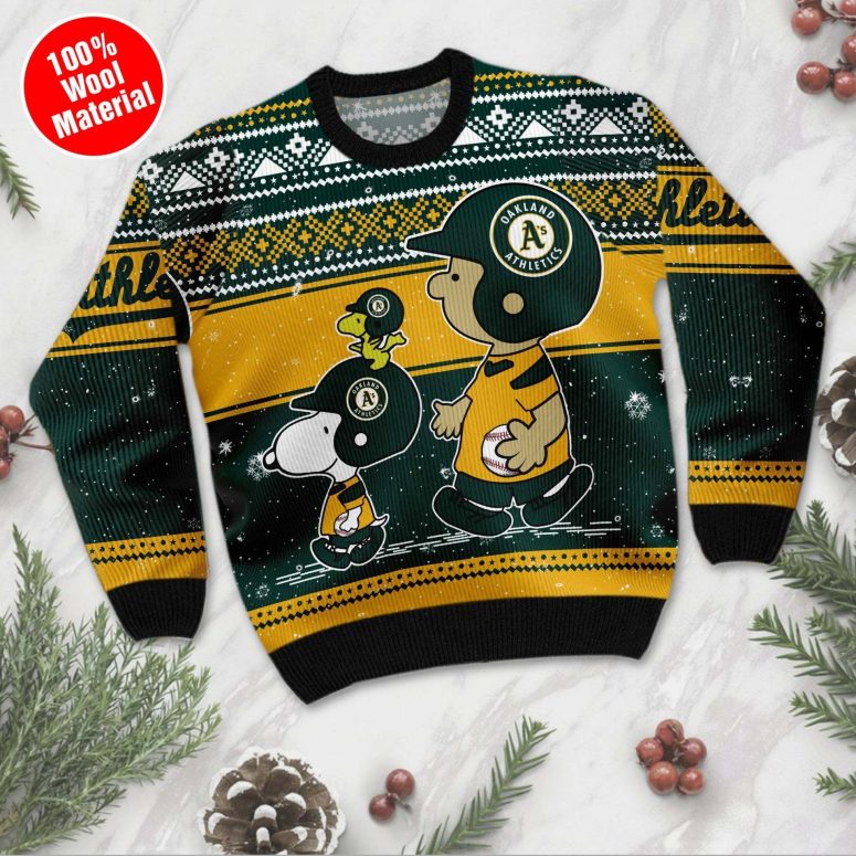 Oakland Athletics Snoopy Holiday Baseball Ugly Christmas Sweater