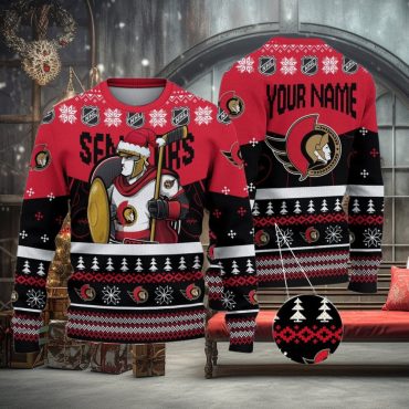 Ottawa Senators Mascot Fiery Skates Ugly Christmas Sweater