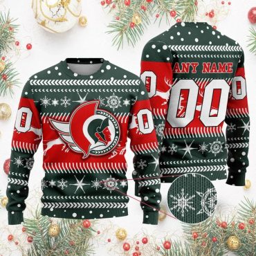 Ottawa Senators Personalized Name & Number Ugly Christmas Sweater