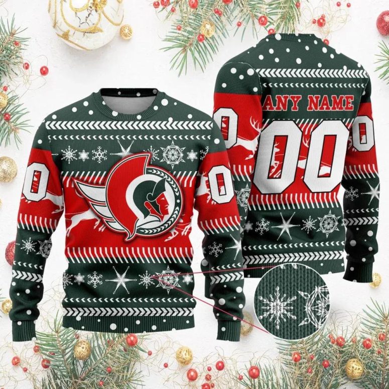 Ottawa Senators Personalized Name & Number Ugly Christmas Sweater