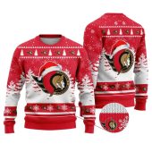 Ottawa Senators Santa Hat On Logo Ugly Christmas Sweater