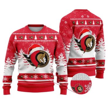 Ottawa Senators Santa Hat On Logo Ugly Christmas Sweater