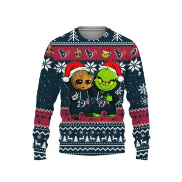 ouston Texans Baby Groot And Grinch Best Friends Ugly Christmas Sweater