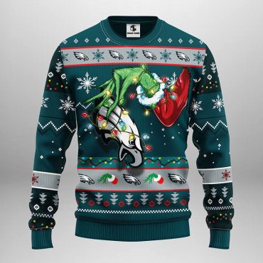 Philadelphia Eagles Grinch Hand Ugly Christmas Sweater