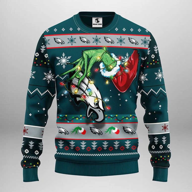 Philadelphia Eagles Grinch Hand Ugly Christmas Sweater