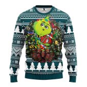 Philadelphia Eagles Grinch Hug Ugly Christmas Sweater - TeeUgly
