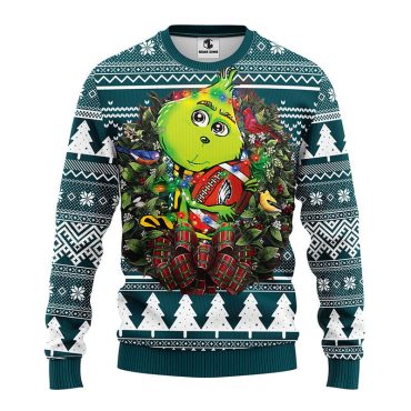 Philadelphia Eagles Grinch Hug Ugly Christmas Sweater