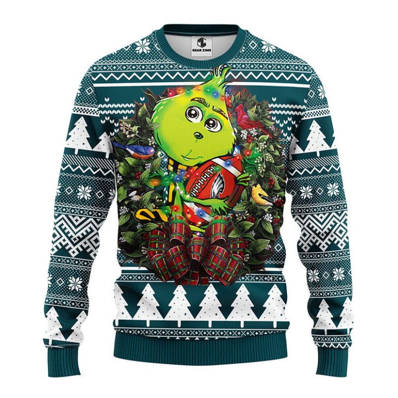 Philadelphia Eagles Grinch Hug Ugly Christmas Sweater