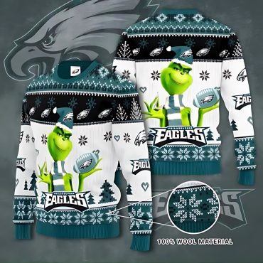 Philadelphia Eagles Grinch Knit Ugly Christmas Sweater