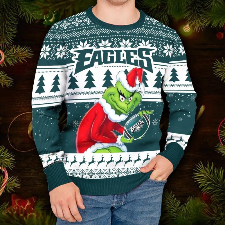 Philadelphia Eagles Grinch Ugly Christmas Sweater