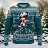 Philadelphia Eagles Mickey Mouse Santa Ugly Christmas Sweater Front - TeeUgly