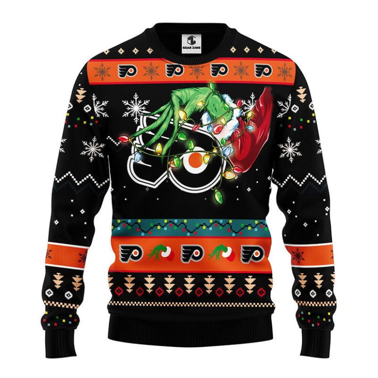 Philadelphia Flyers Grinch Hand Ugly Christmas Sweater