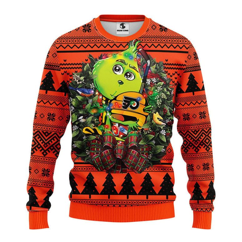 Philadelphia Flyers Grinch Hug Ugly Christmas Sweater