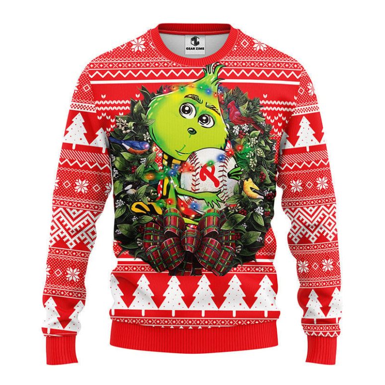 Philadelphia Phillies Grinch Hug Ugly Christmas Sweater