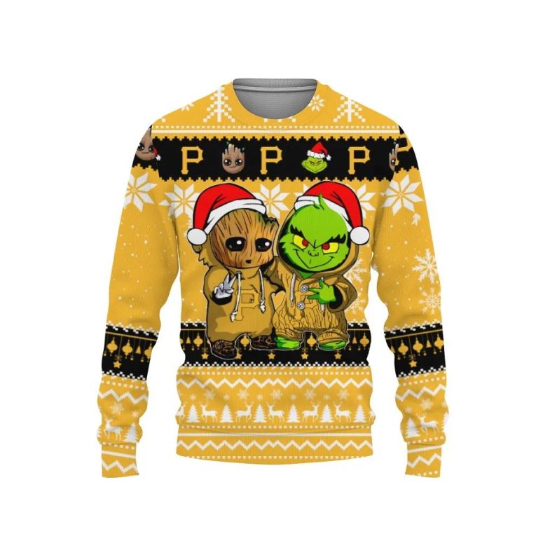 Pittsburgh Pirates Baby Groot And Grinch Best Friends Ugly Christmas Sweater