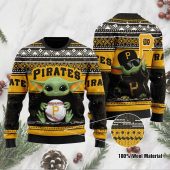 Pittsburgh Pirates Baby Yoda Baseball Holiday Ugly Christmas Sweater - TeeUgly