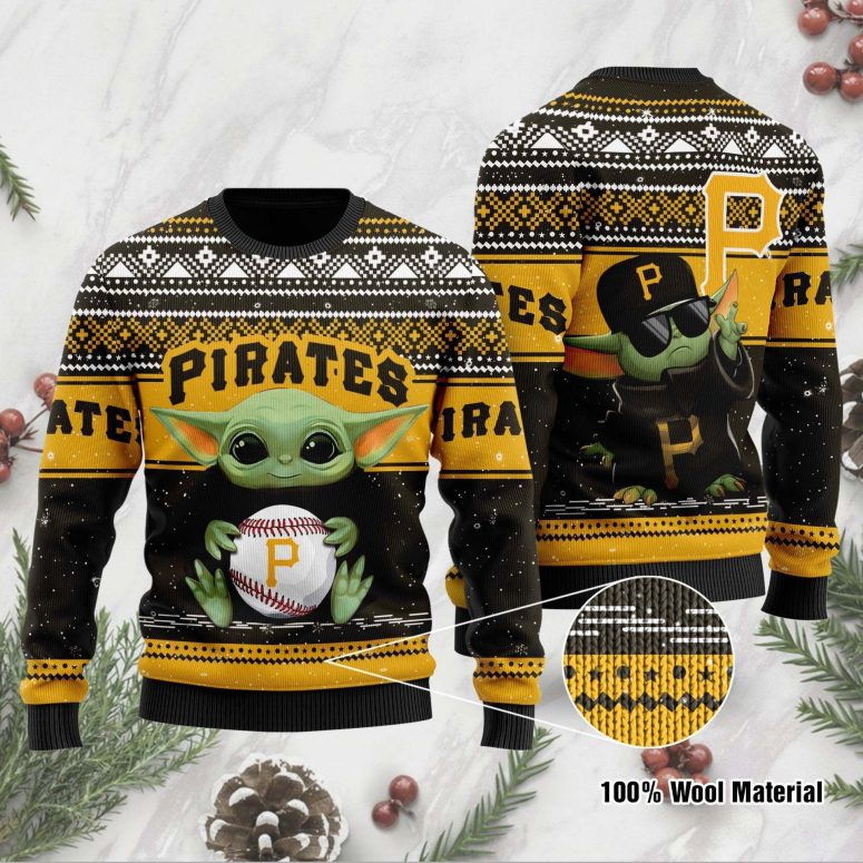 Pittsburgh Pirates Baby Yoda Baseball Holiday Ugly Christmas Sweater