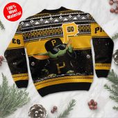 Pittsburgh Pirates Baby Yoda Baseball Holiday Ugly Christmas Sweater Back - TeeUgly