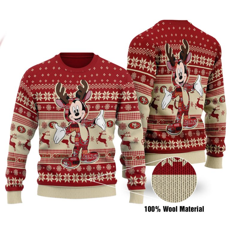 San Francisco 49ers Mickey Mouse Reindeer Ugly Christmas Sweater