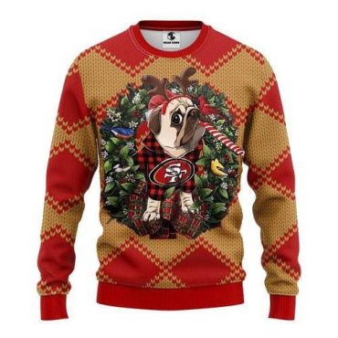 San Francisco 49ers Pug Christmas Wreath Ugly Christmas Sweater