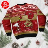 San Francisco 49ers Snoopy And Woodstock Football Ugly Christmas Sweater Back - TeeUgly
