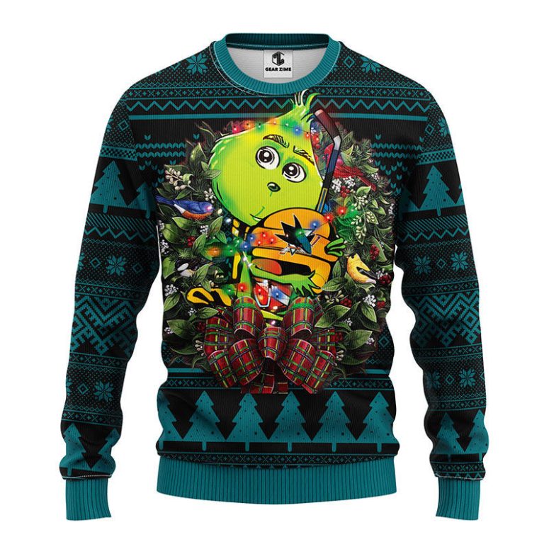 San Jose Sharks Grinch Hug Ugly Christmas Sweater