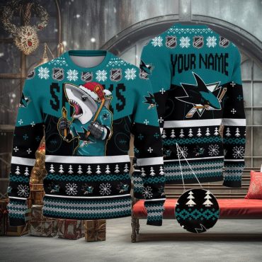 San Jose Sharks Mascot Fiery Skates Ugly Christmas Sweater